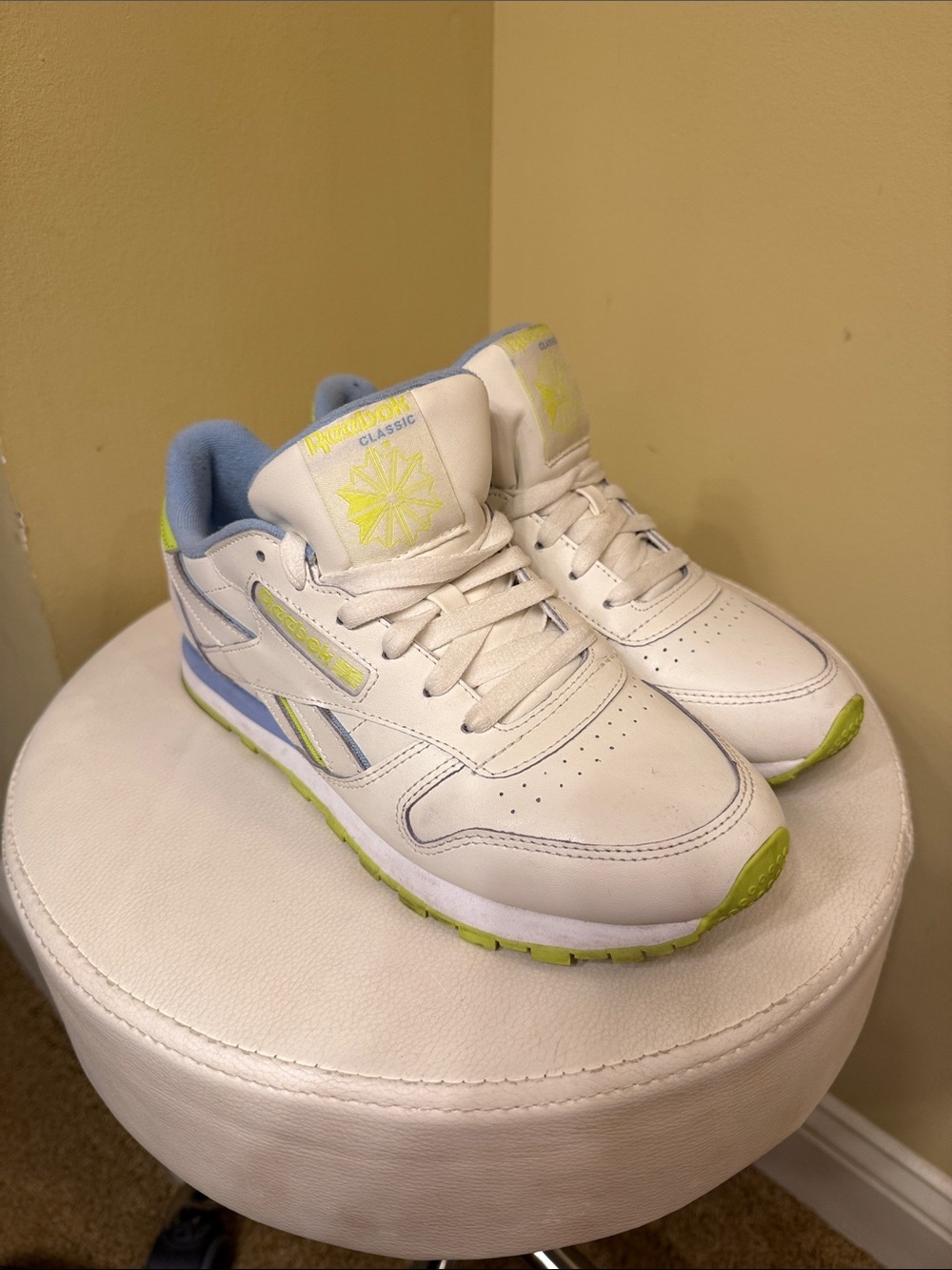 Reebok White Sneakers with Light Blue & Lime Highlights